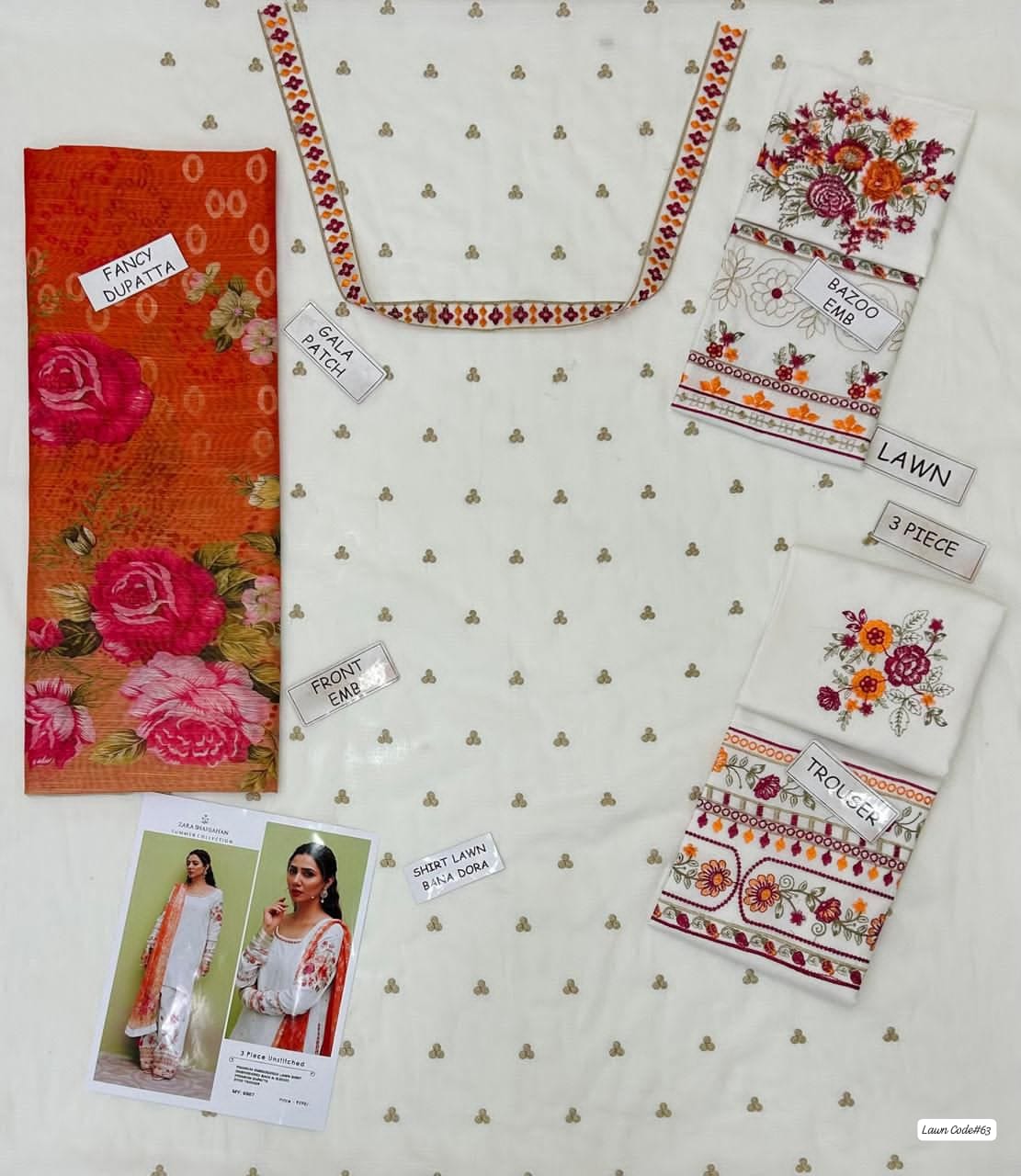 🌸 White & Rose Pink Embroidered Lawn Suit – Summer Collection