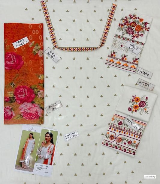 🌸 White & Rose Pink Embroidered Lawn Suit – Summer Collection